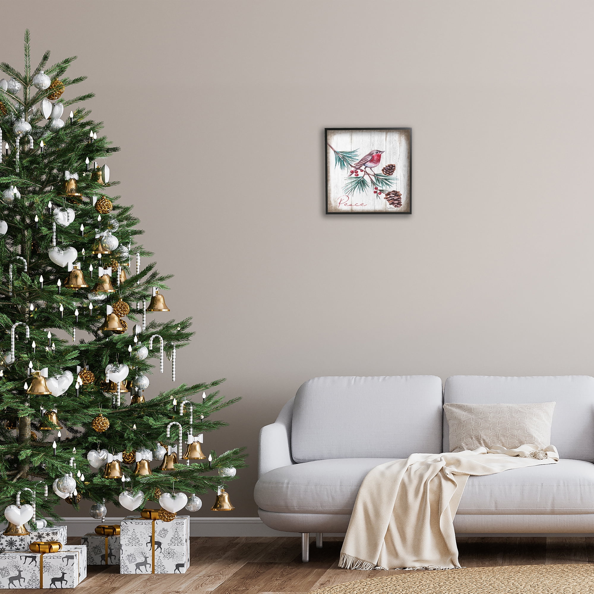Stupell Industries Rustic Bird & Pinecones Holiday Painting Black Framed Art Prints Wall Art, 17 x 17