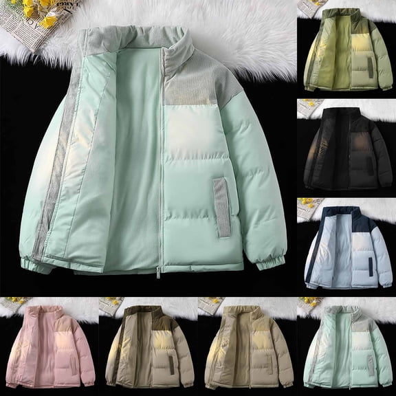 Miluxas Women's Casual Warm Zip up Jacket, Fashion Stand up Collar Long Sleeve Loose Cotton Padded Jacket Top with Pockets Sky Blue XL(XL)