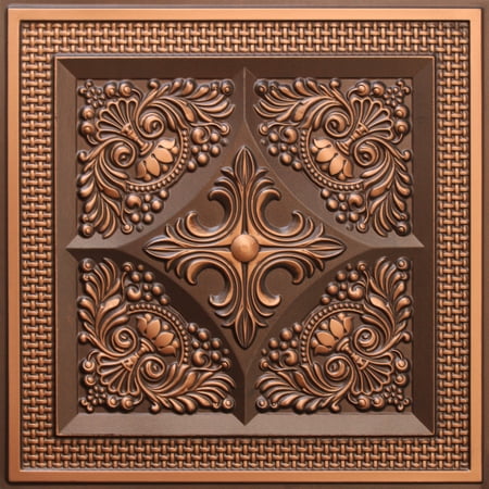 Dundee Deco's Rustic Antique Copper Floral Glue Up/Drop In Ceiling Panels, 2 ft. X 2 ft. (4 sq ft.) each, Pack of 25