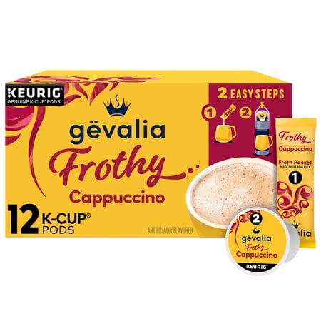 Gevalia Frothy 2-Step Artificially Flavored Cappuccino Espresso Style K‐Cup® Coffee Pods & Froth Packets Kit, 12 Count Box