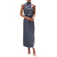 thumbnail image 1 of Vestido PRETTYGARDEN 2025 Verano Satén Sin Mangas Cuello Simulado Gris Azul Talle S, 1 of 8