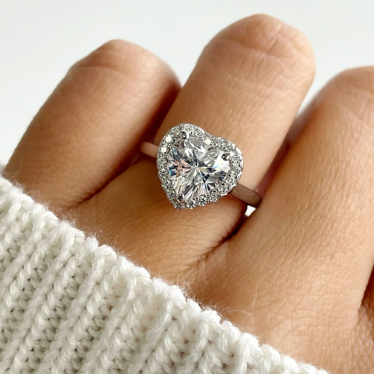 BERRICLE Sterling Silver Halo Wedding Engagement Rings Heart