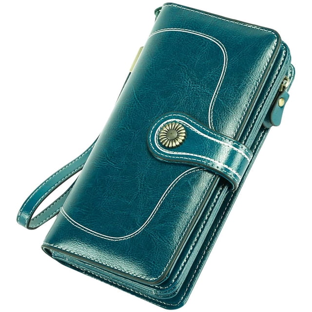 Ladies Leather Large Wallet Ladies Large Many Compartments, Women Wallet With 26 Card Compartments (Peacock Blue)