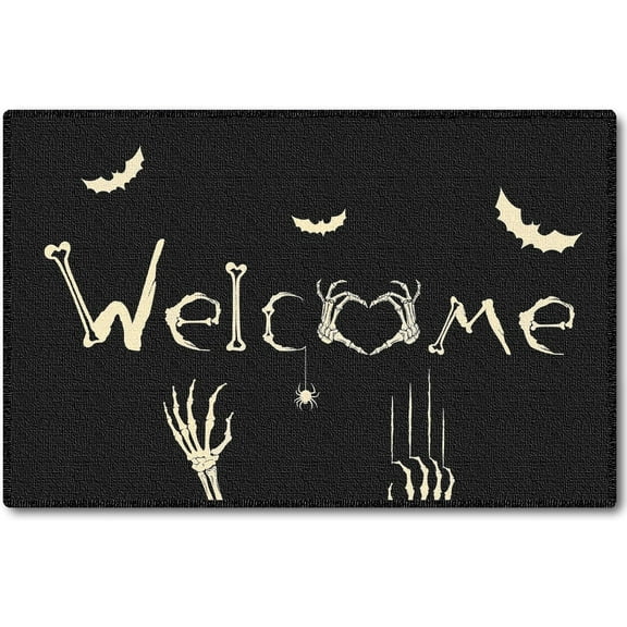 ASKETAM Halloween Doormat Indoor/Outdoor Non-Slip Carpet 19.5" x 31.3" (Skeleton Bat)