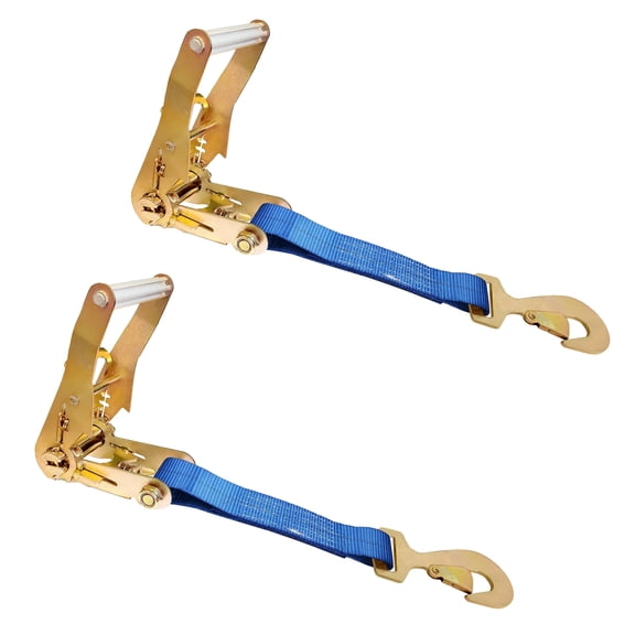 2 Pack USA Heavy Duty 2" Ratchet Tie Down Replacement Short Fixed End Strap w/Snap Hook, Blue
