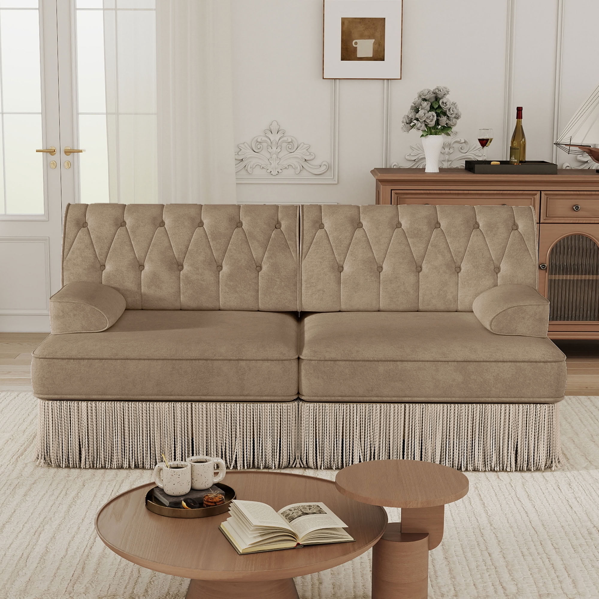MAYEERTY Chesterfield Loveseat Sofa, 2-Seater Modular Couch with Tassel, Free Combination for Living Room Bedroom Rest Area