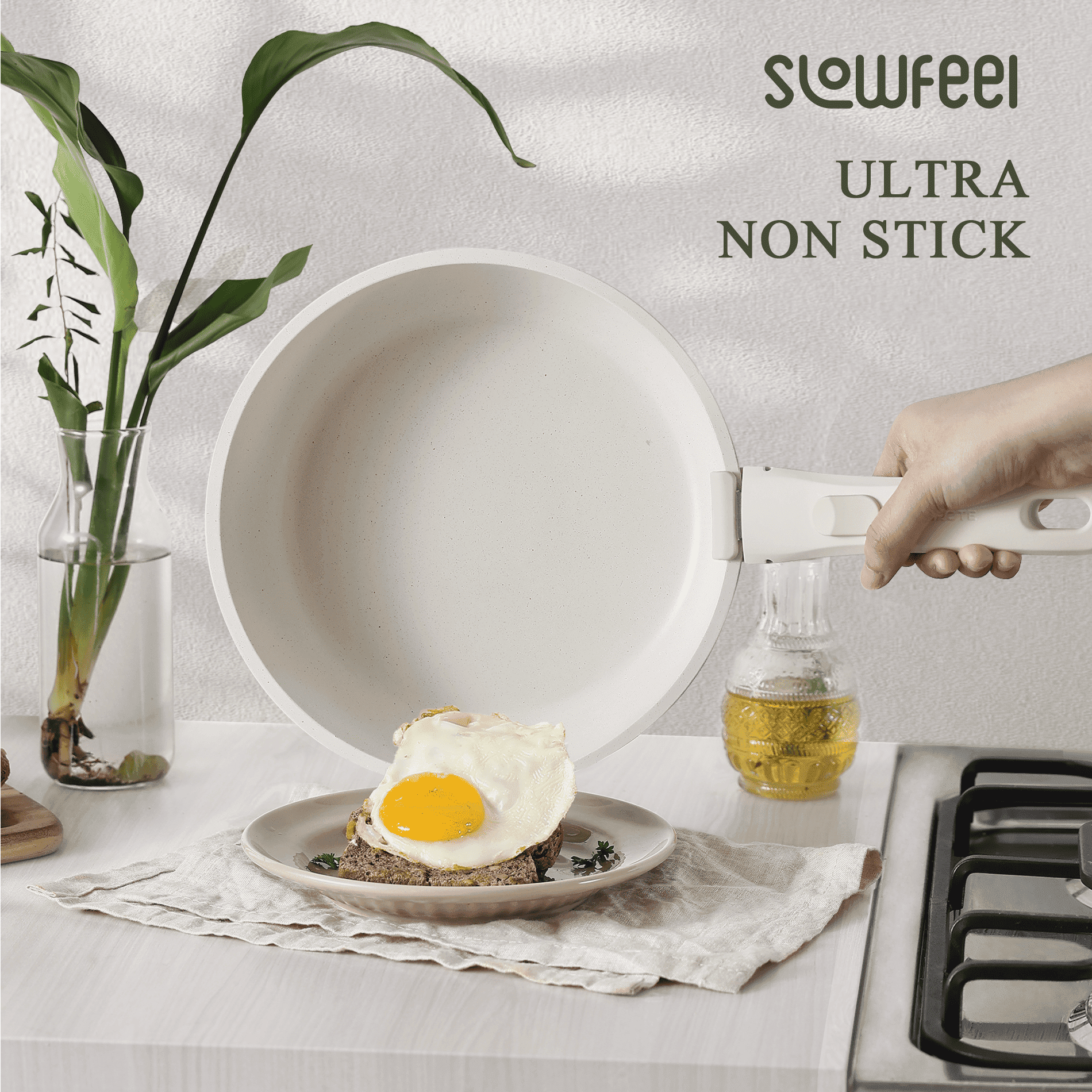 Slowfeel 25-Piece Pots and Pans Set, Nonstick Cookware Set with Detachable Handles, Induction Compatible, Dishwasher Safe, White