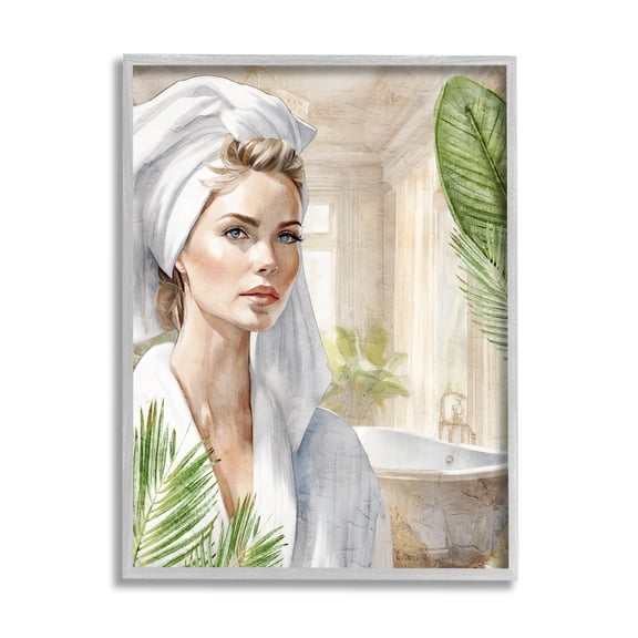 Stupell Industries Fashionista Bathroom Portrait Abstract Painting Gray Framed Art Print Wall Art, 16 x 20