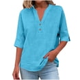 thumbnail image 2 of Ahabrexf Flow Tops for Women, Solid Color V-Neck Button Up Shirt with Long Sleeves and A Relaxed Fit for Casual Daily Wear, 2 of 9