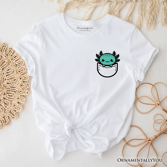 Cute Pocket Green Axolotl T-Shirt, Salamander Animal Tee