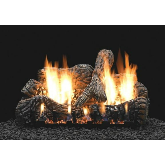18" Charred Oak Logset with IP VF Slope Glaze Burner, NG