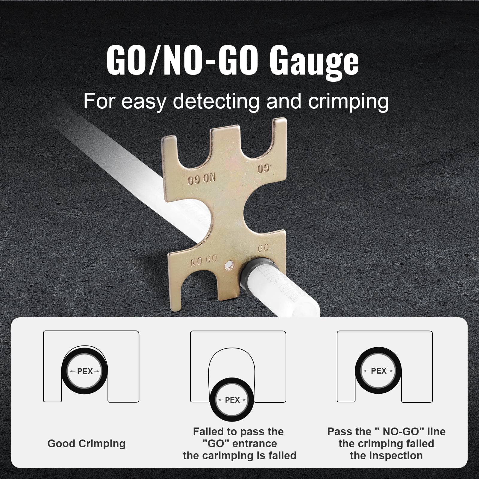 SKYSHALO PEX Crimping Tool, Dual Head Combo PEX Crimper Tool for 1/2" and 3/4" PEX Copper Crimp Rings, Compact Plumbing Crimp Tool with Go/No-Go Gauge, Well-Polished Jaw
