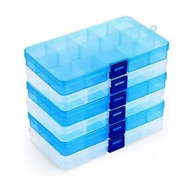 Paquete de 6 cajas de almacenamiento de plástico, 15 rejillas, divisores de compartimentos ajustables, caja organizadora, contenedores de almacenamiento para collares, pendientes, artículos de bricolaje Sailing Electrónica