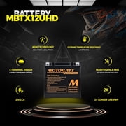 Motobatt MBTX12UHD 12V, 14Ah - QuadFlex 4 Terminal Non-Spillable AGM Battery, 210 CCA