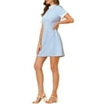 thumbnail image 4 of INSPIRE CHIC Robe Vintage à Manches Courtes pour Femme, Col à Volants, Panneaux Contrastants, L Bleu, 4 of 8
