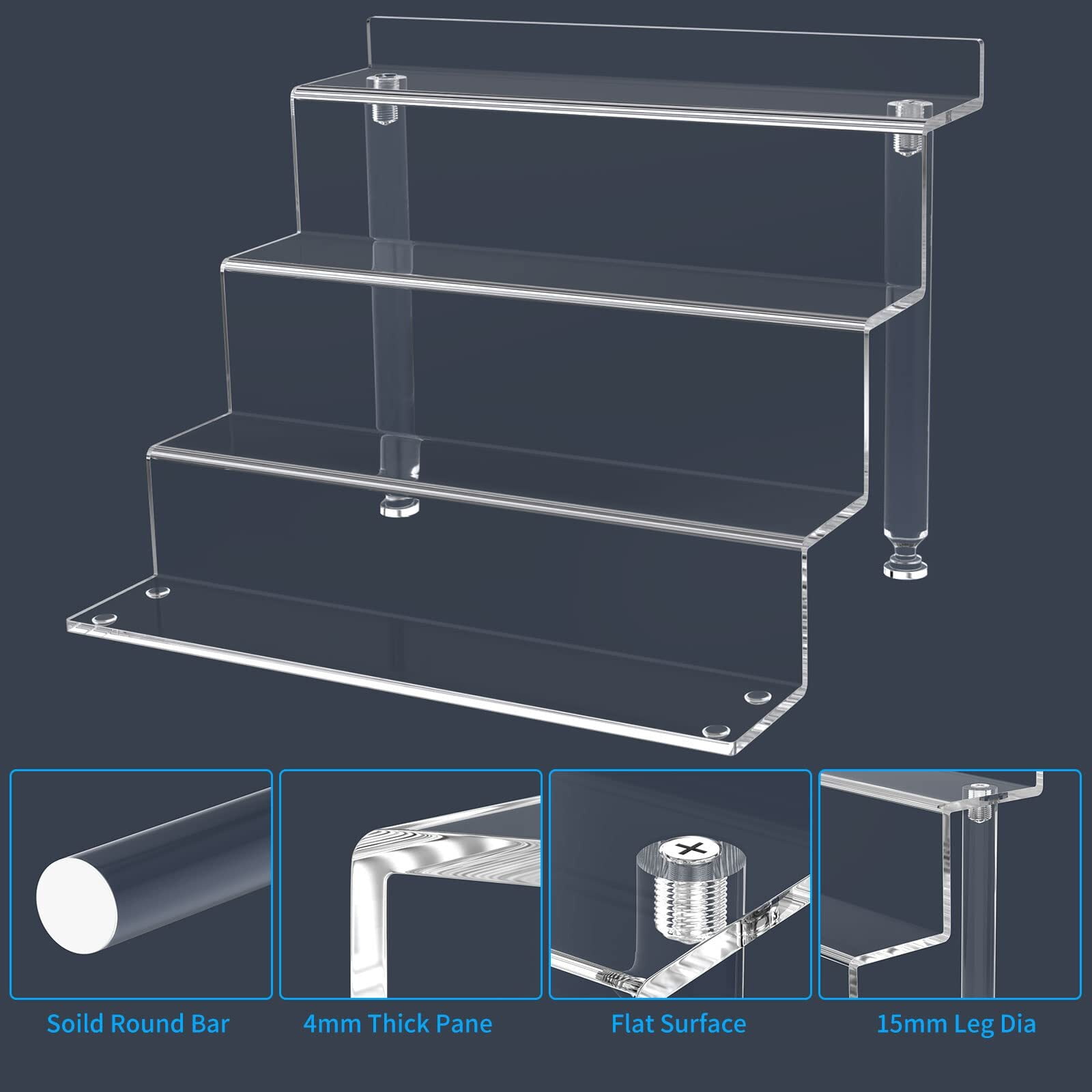 Sam & Nala Acrylic Shelf Sticker Display, Sticker Holder Display Rack,  Crystal Clear Shelves a ndRailing to Provide Maximum Visibility for Your