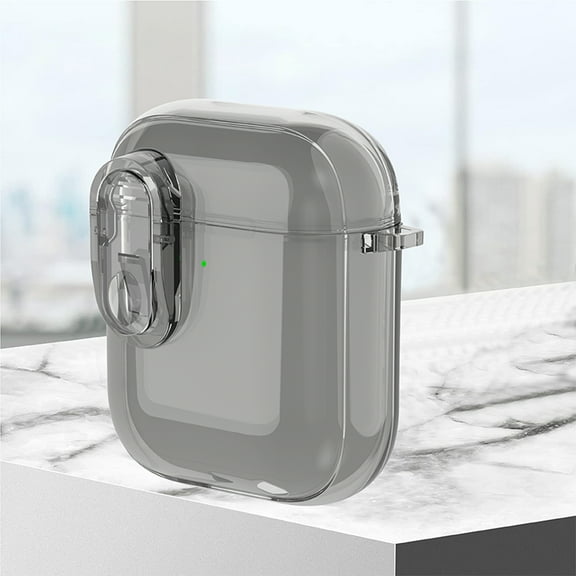 ELEHOLD For Airpods 2nd Gen / 1st Gen Case Full Body Protection Shockproof Rugged Cover with Keychain Secure Lock, Support Wireless Charging, Transparent Black