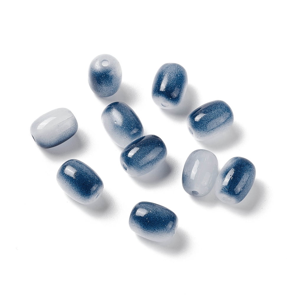 500pcs Opaque Glass Beads Barrel Steel Blue 10x8mm Hole: 1.6mm DIY