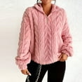 thumbnail image 2 of Fleece Quarter Zip Pullover Women Cable Knit Cozy Fuzzy Sherpa Sweater Oversized Long Sleeve Soft Half Zip Sweatshirt Pink 2XL, 2 of 6