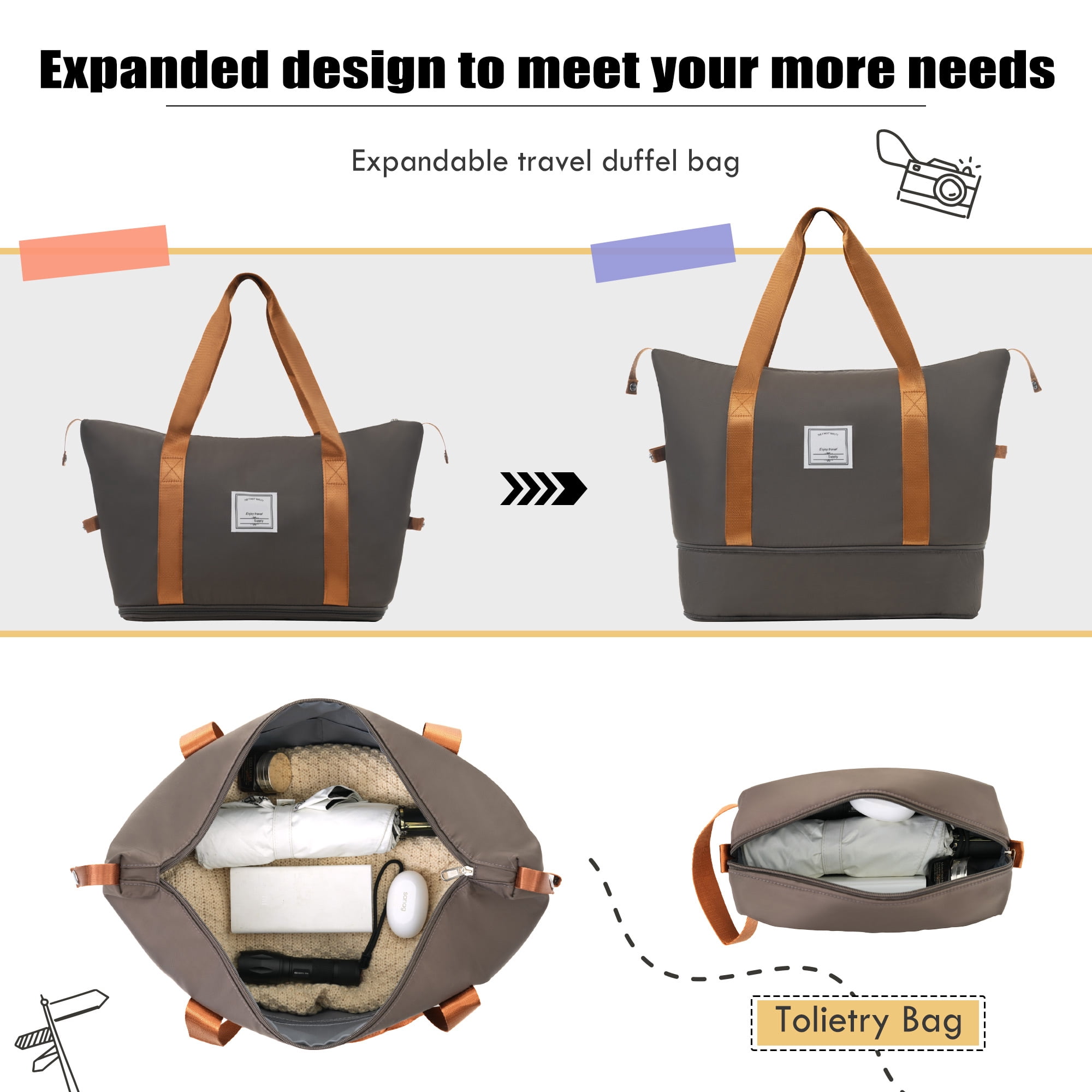 EUROCO 5 Piece Softside Luggage Set,Expandable Suitcase Set with Duffel Bag,TSA Lock and Spinner Wheels,Lightweight Suitcase for Men Women,Brown