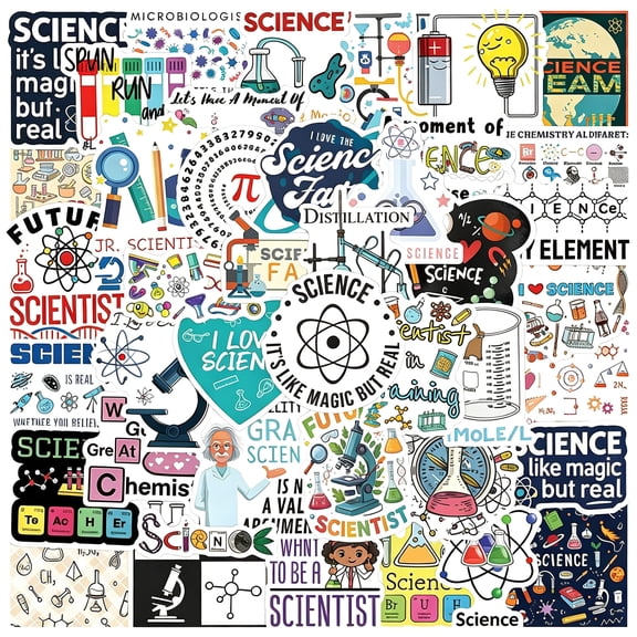 KAISA 55Pcs Science Stickers Pack,Chemistry,Biology,Classroom Decor for School Teacher Student Laboratory Sticker Decals for Laptop Water Bottle Notebook Science Party Favors and Decor