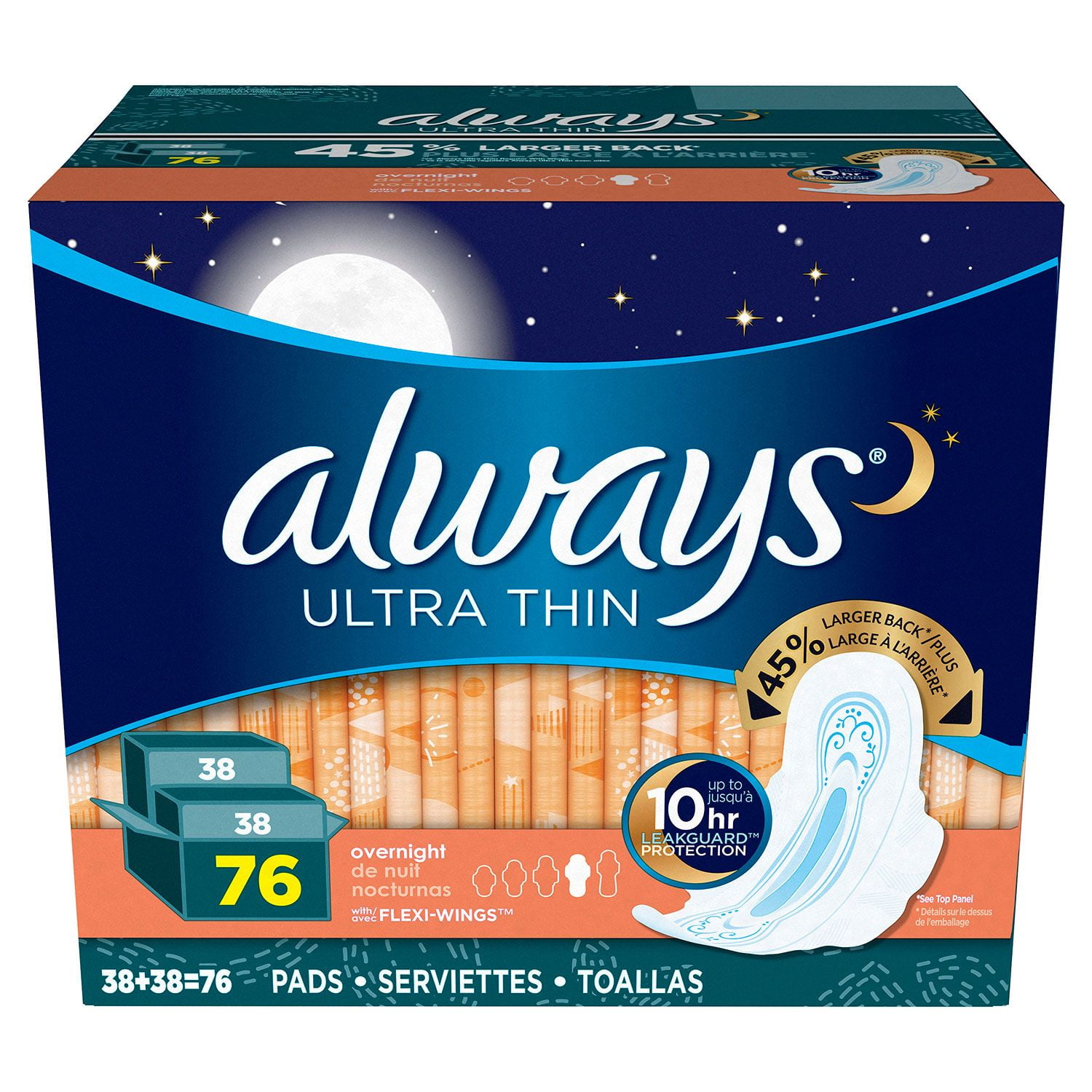 Always Ultra Thin Overnight Pads with Wings (76 ct.)