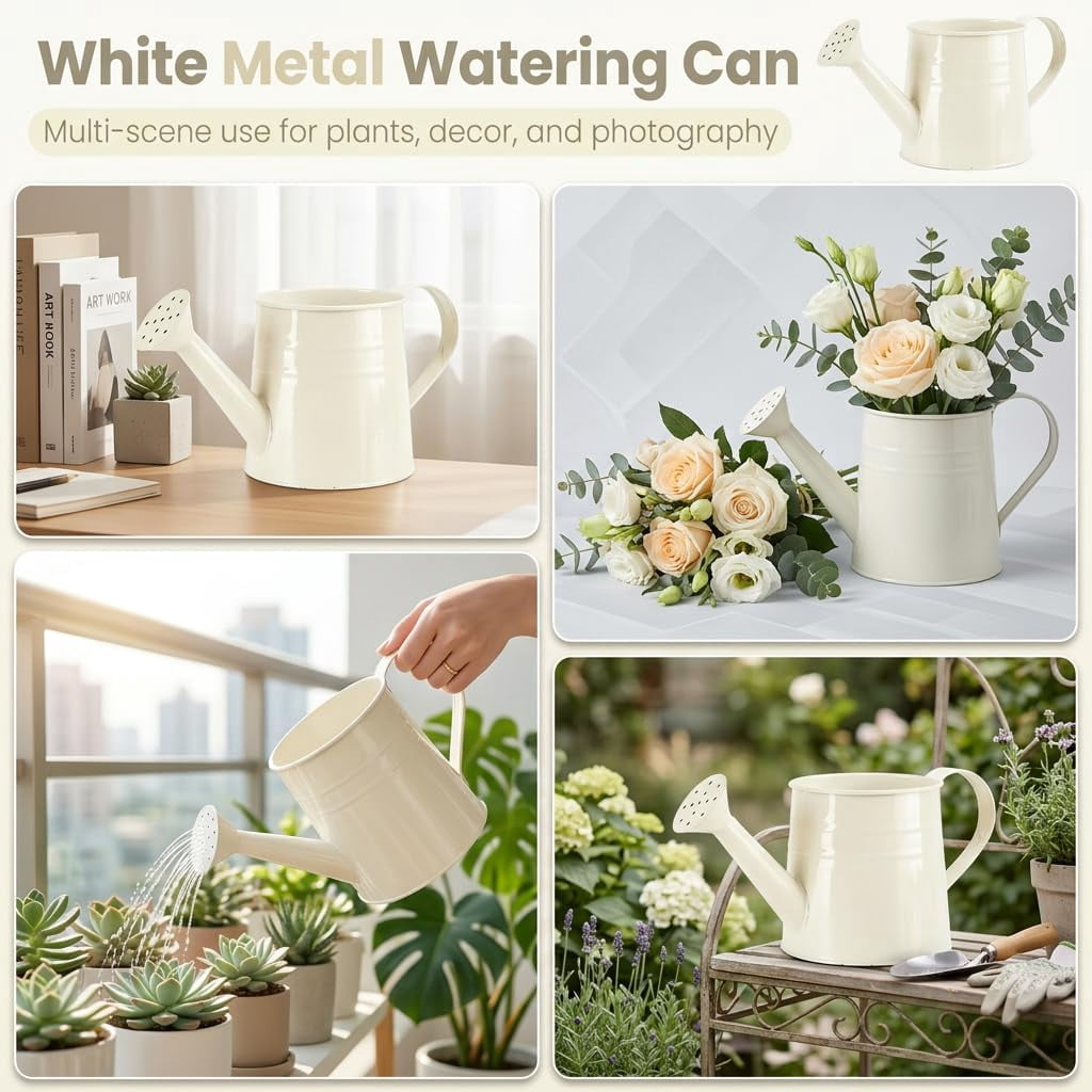 Color Metal Watering Can - 0.4 Gallon Galvanized Steel Long Spout Small Water Pail for Indoor Houseplants & Outdoor Garden Flower Watering (Red)