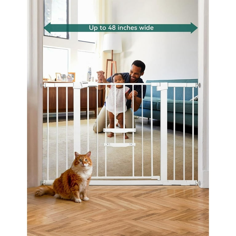29.5 48 Extra Wide Baby Gate with Cat Door Auto Close Dog Gate for Stairs Doorways Metal Cat Gate Pressure Hardware Mounted Pet Gate Easy Walk Thru White Walmart