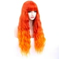 thumbnail image 5 of RightOn 27" Ombre Orange Wig flame Wig Fire Wig Long Curly Orange Wig with Bangs Women Girls Synthetic Wig Flame Hair Wig with Wig Cap, 5 of 7