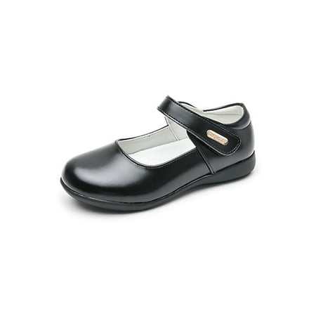 

Lacyhop Girl s Flat Shoe Magic Tape Princess Shoes Slip On Flats Uniform Classic Mary Jane Lightweight Comfort Loafers Dark Black 4Y