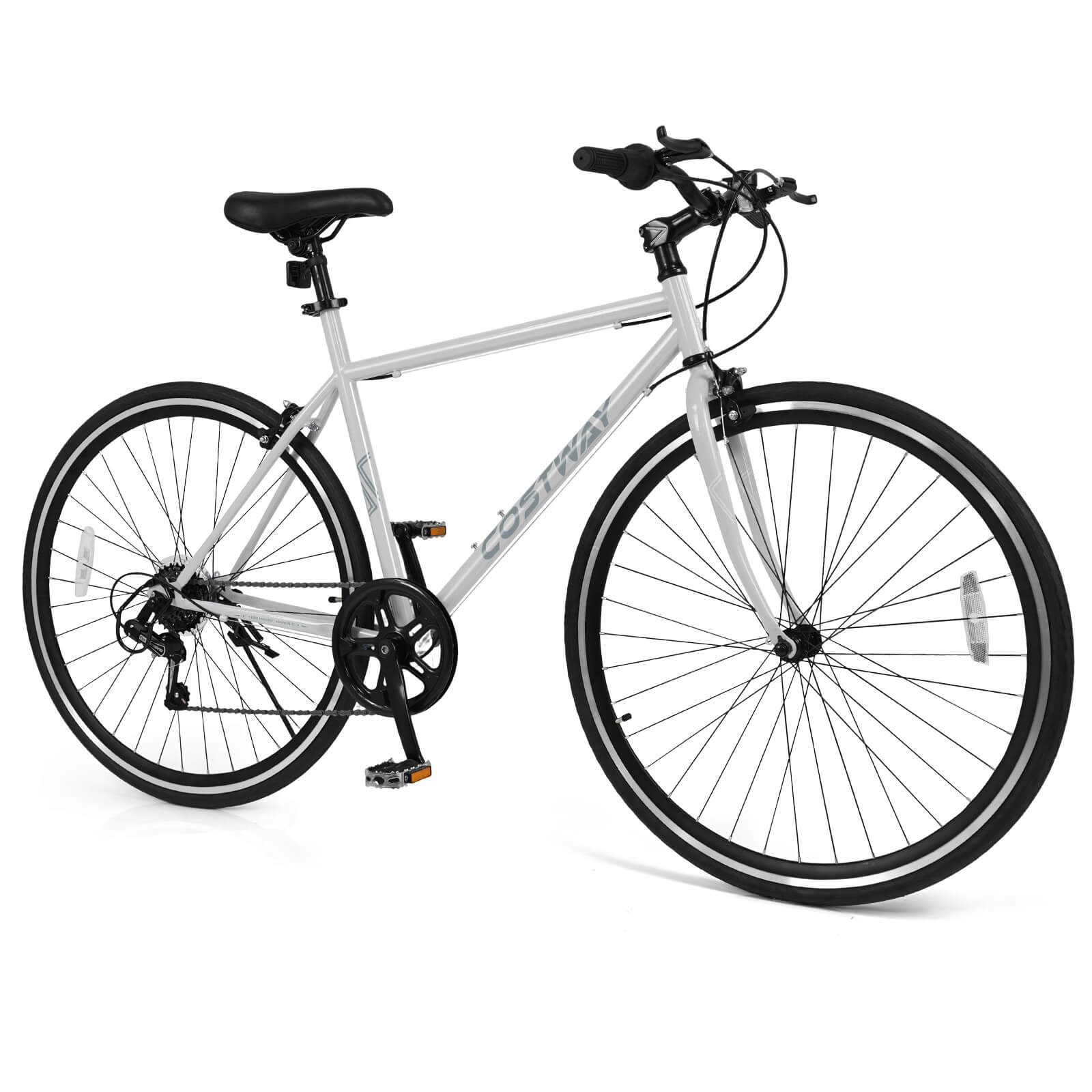 Costway 6-Speed Cycling Bike with All-terrain Rubber Wheels Dual Brakes Adjustable Saddle White