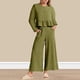 thumbnail image 3 of Pantalones Conjuntos de salón de otoño para mujer Traje casual de 2 piezas con dobladillo con volantes Traje diario de pierna ancha Cgtredaw L Verde para Mujer, 3 of 6