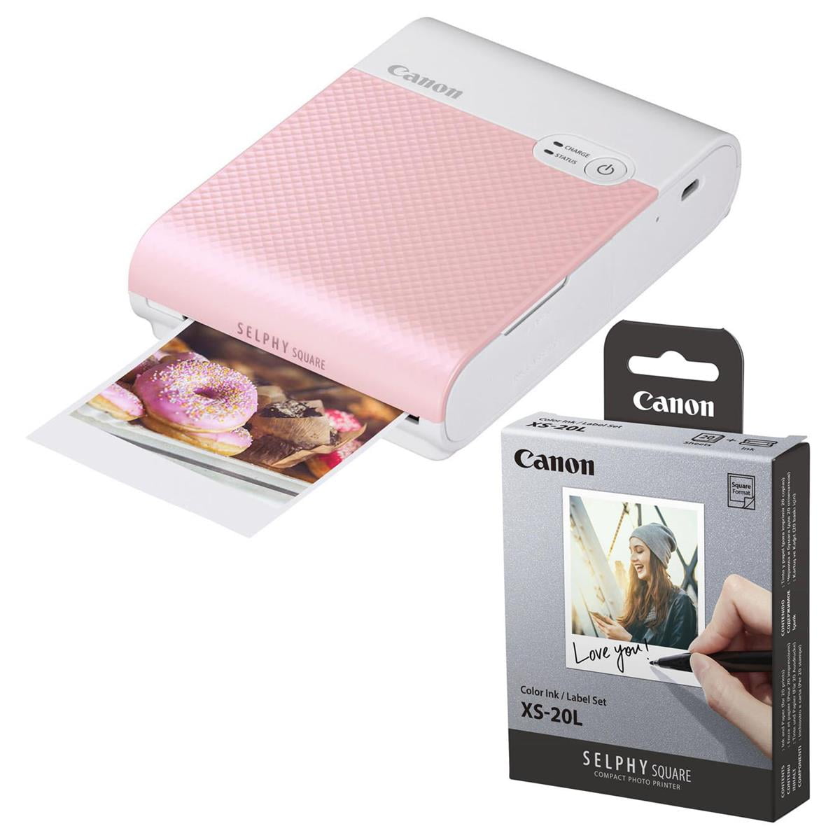 Compatible to Canon SELPHY Square Printer Canon SELPHY QX10 Compact Square Photo Printer Pink with Canon Color Ink/Label Set XS-20L 20 Sheets 