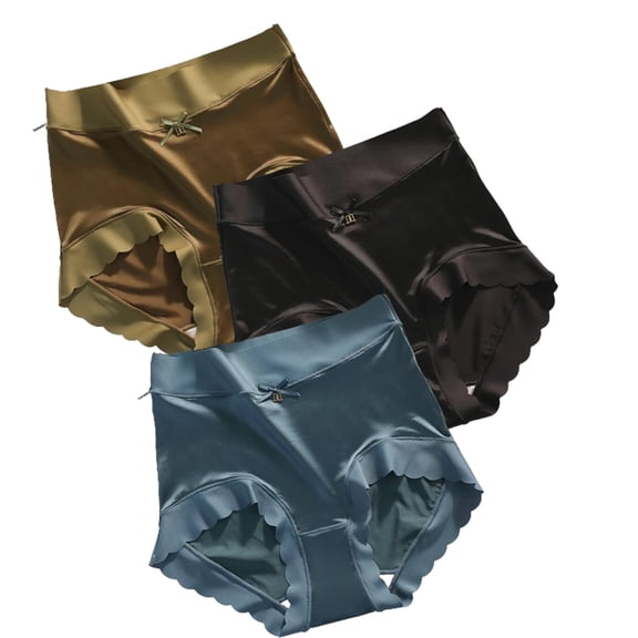 3pcs Premium Satin Ice Silk Moisture-absorbing Panties,High waist seamless butt lift underwear,plus size comfort briefs