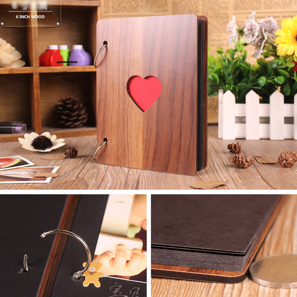 6inch DIY Wooden Heart Photo Album Loose-leaf Baby Growth Family Memory Book 