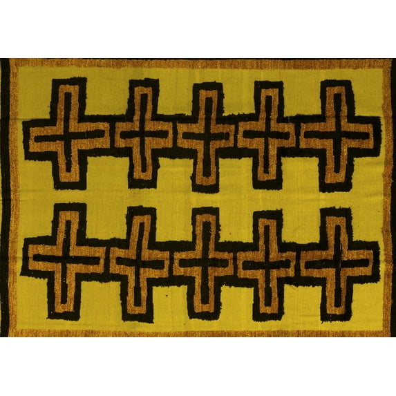 Ahgly Company Indoor Rectangle Abstract Yellow Modern Area Rugs, 2' x 3'
