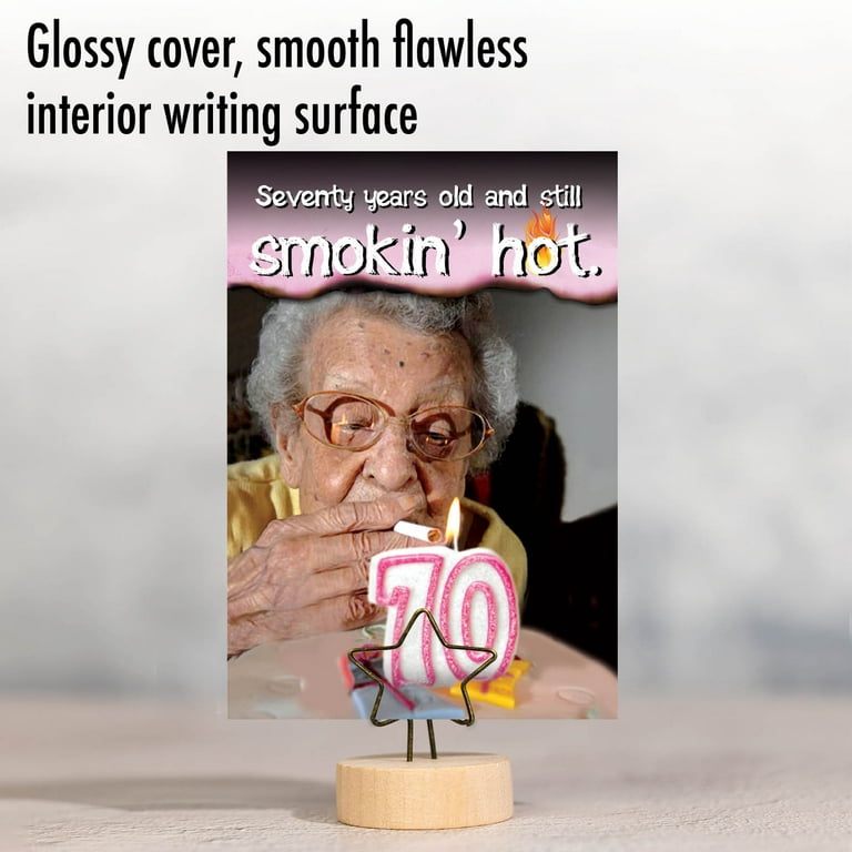 Funny 70th Milestone Birthday Greeting Card with 5 x 7 Inch Envelope (1  Card) 70 Years Old and Hot - Old Woman Lighting Cigarette 