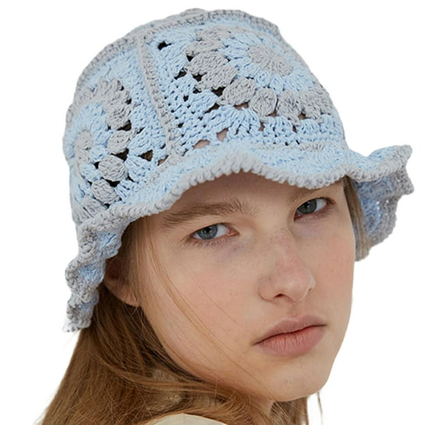 Boiiwant Women Crochet Bucket Hat Floral Knitted Beanie Hats