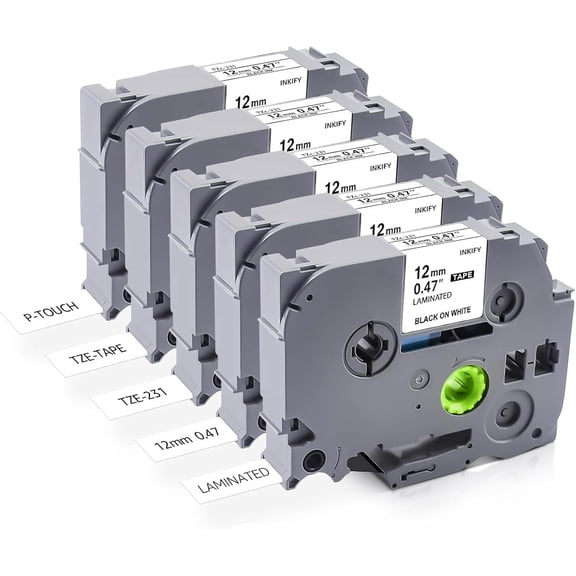 5-Pack Label Maker Tape,Brother P-Touch Industrial Label Maker Printer,Tze TZ Tape 12mm 0.47 Laminated White,Label Maker PT-2040 PTD210 PTD400AD
