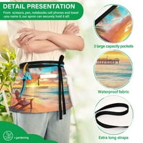 YAZAOO Aprons with Pockets for Server Aprons with 3 Pockets Water Resistant Half Waist Apron Beach Sunset with Palm Trees