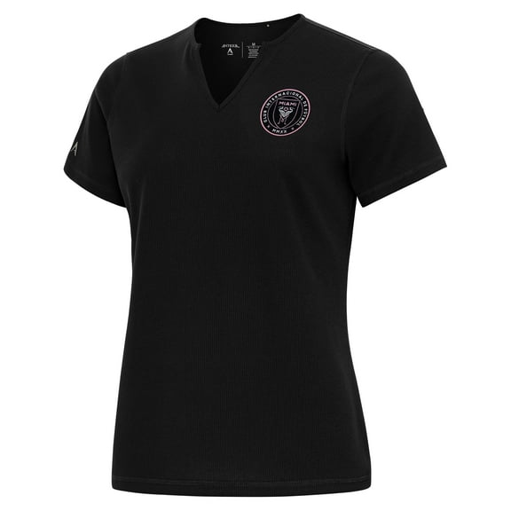 Women's Antigua Black Inter Miami CF Traveler Notch Neck T-Shirt