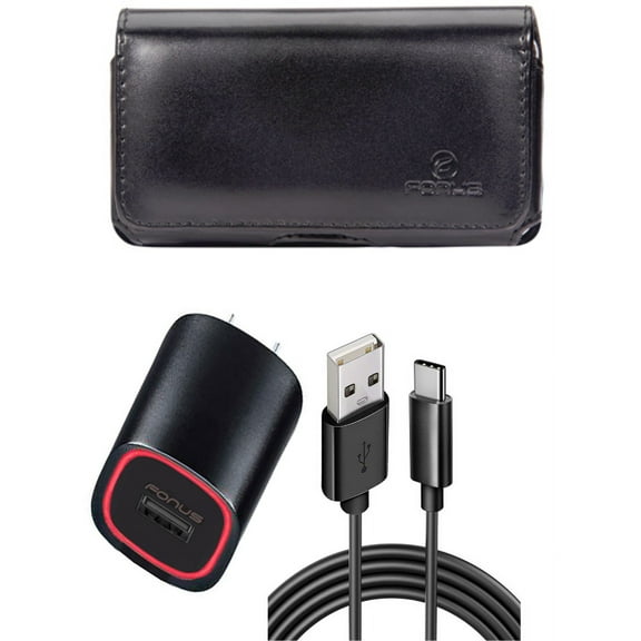 Case Belt Clip & Home Charger for iPhone 15 Pro - Leather Swivel Holster Loops and 2.4A USB Cable TYPE-C 6ft L6Z for iPhone 15 Pro (6.1")