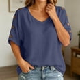 thumbnail image 2 of ZHOGXU Womens Summer T Shirt Short Sleeve V Neck Solid Color Comfortable Lightweight Breathable Tee Top For Casual Daily Wear,Blue,Xxl, 2 of 6