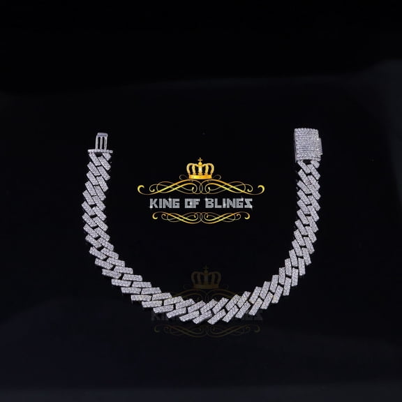 King OF Blings 925 Silver Moissanite White Men's Cuban Bracelet SZ 8 inch & 10mm Width
