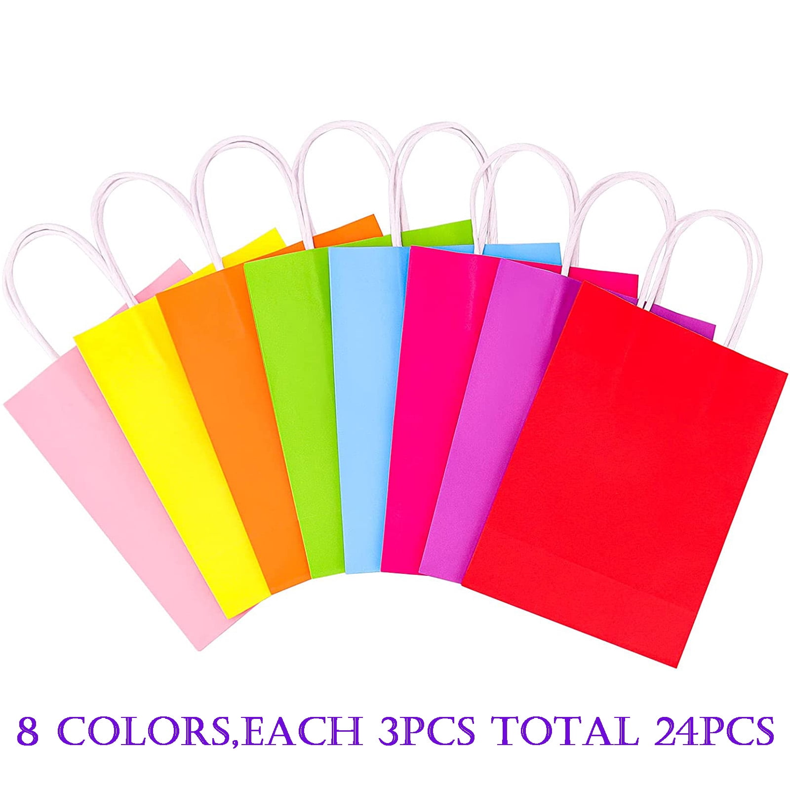 Moretoes 56pcs Party Paper Bags, 8 Colors Rainbow Party Favor Bags, Colored Kraft Goodie Bags with Handle for Birthday, Gift, Wedding and Celebrations