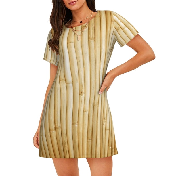 Easygdp Bamboo Wall Camisón de manga corta para mujer, informal, estampado