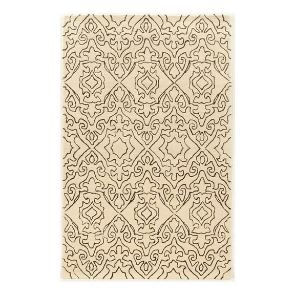 Bowery Hill 96''x 132'' Transitional Wool Hand Tufted Rug in Ivory/Charcoal