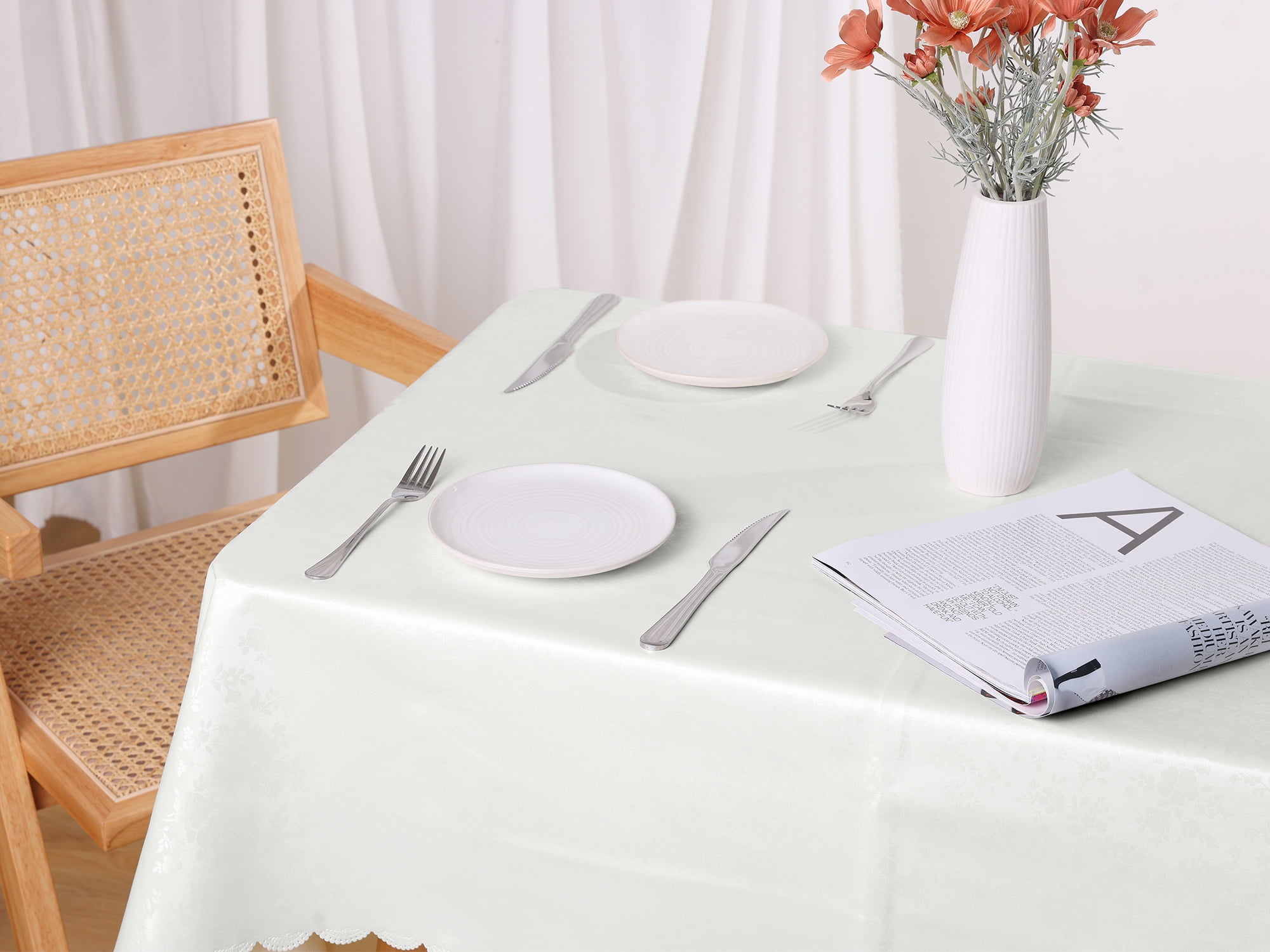 Unique Bargains Waterproof Vinyl Tablecloth, Wrinkle-Resistant Washable Table Cover Beige 55x79inch