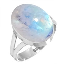 925 Sterling Silver Ring For Women White Natural Rainbow Moonstone Gemstone Silver Ring Size 7.5 June Birthstone Fashion Silver Ring Size 7.5 Thanksgiving Gift For Wife 925 Silver Gemstone Jewelry