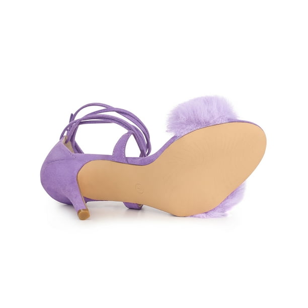 Allegra K Women's Lace Up Heels Faux Fur Stiletto High Heel